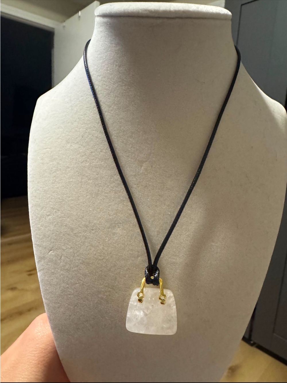 Unbranded Clear Quartz Pendant Necklace with Black Cord